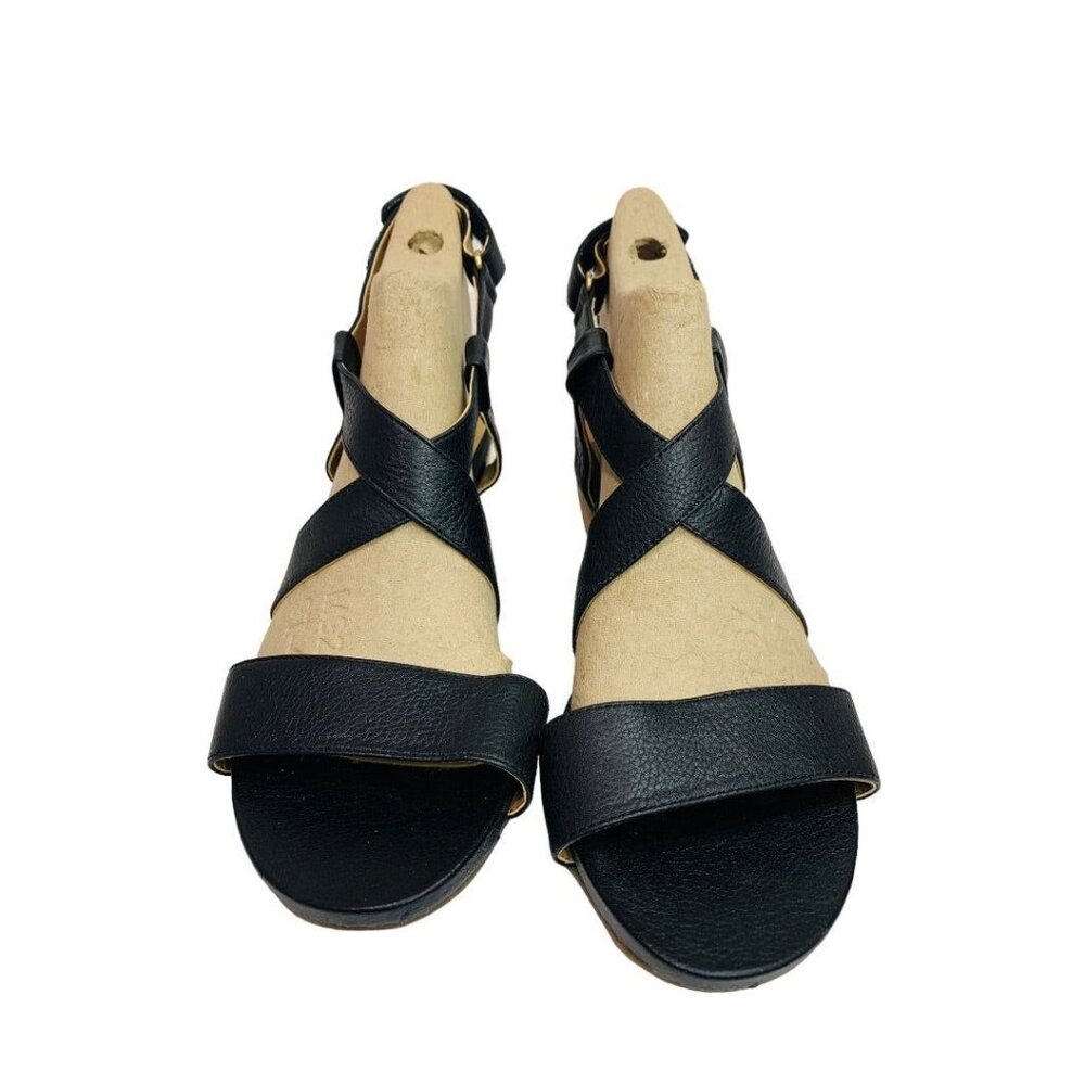 Size 9 Me Too Women's Black Leather Wedge Payton Sandals - Picture 2 of 11